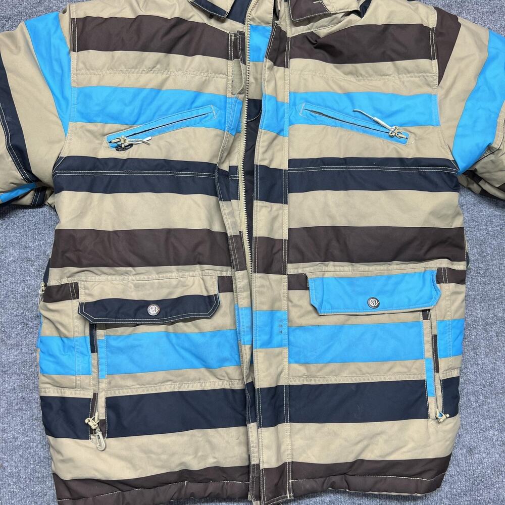 Special Blend Jacket Mens Medium Blue Striped Down Hooded Waterproof Ski Snow - Picture 8 of 16